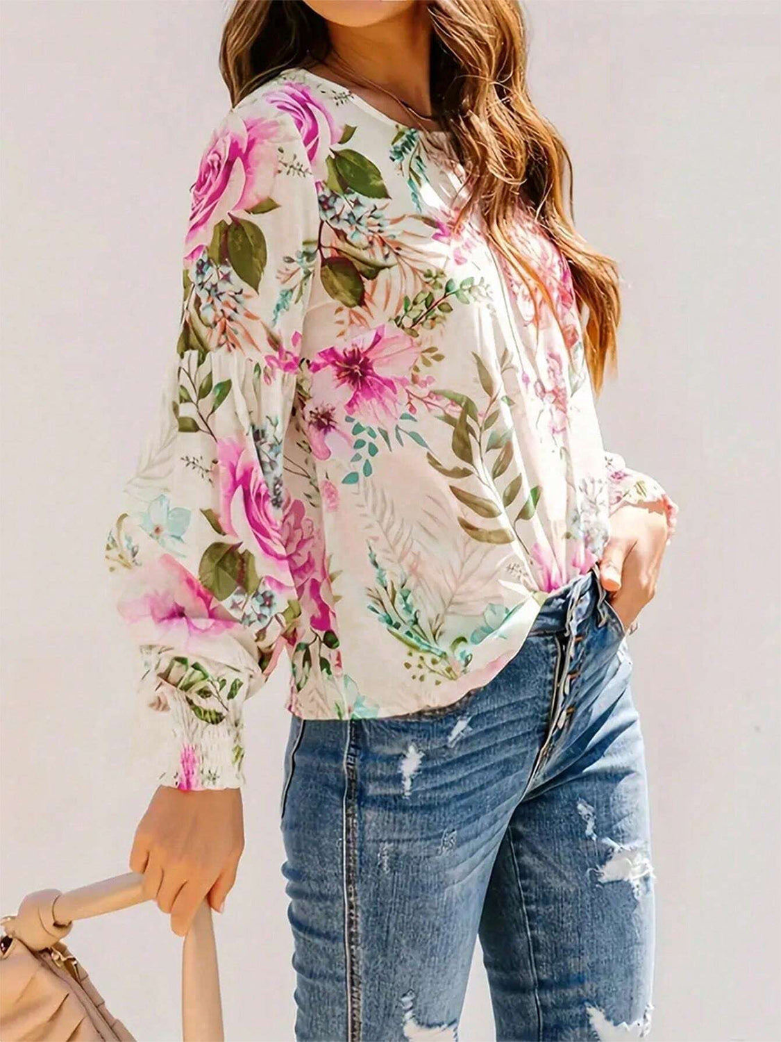 Floral Lantern Sleeve Blouse