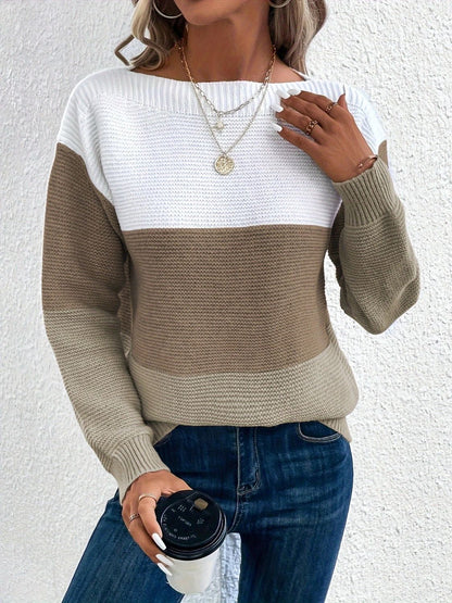 Color Block Boat Neck Sweater in 8 Colors