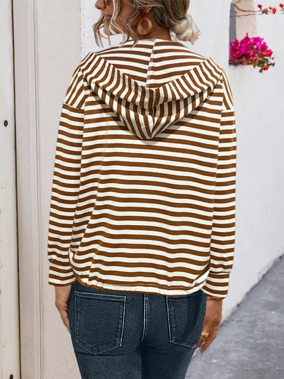 Drawstring Striped Hoodie