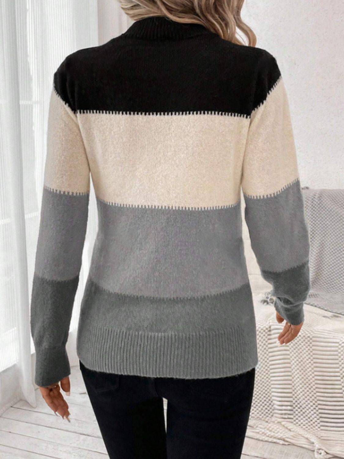 Color Block Mock Neck Sweater in 6 Colors