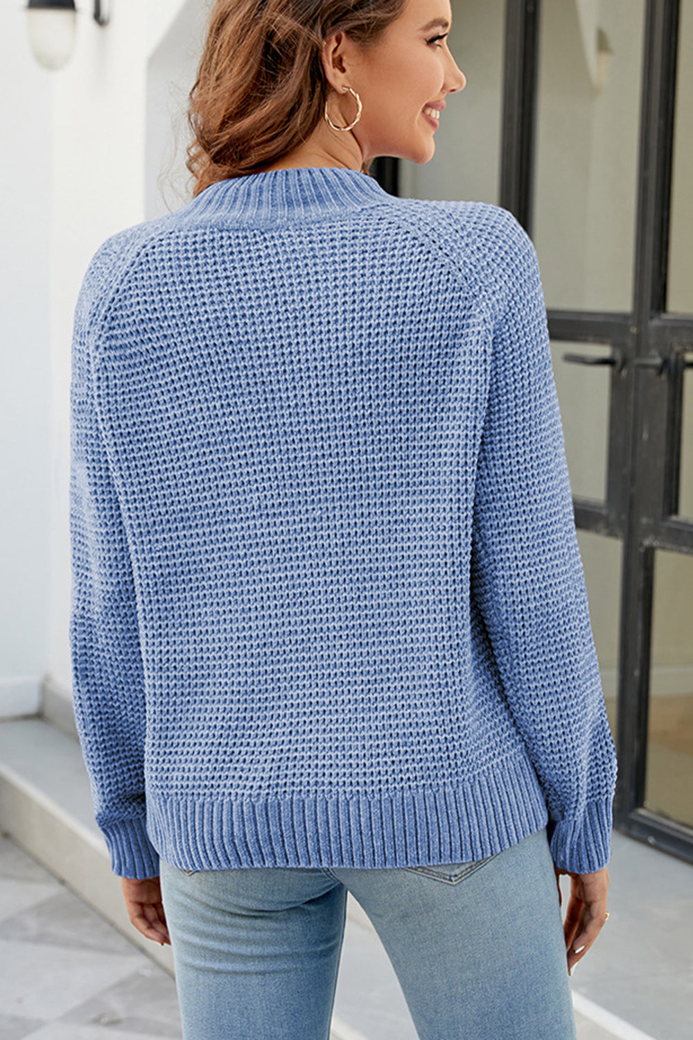 Waffle-Knit Reglan Sleeve Sweater in 6 Colors