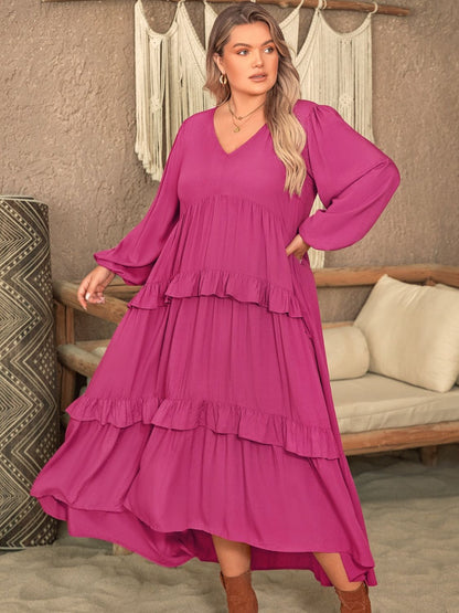 Plus Size Ruffled Long Sleeve Dress in 3 Colors