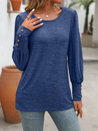 Decorative Button Long Sleeve Top in 5 Colors