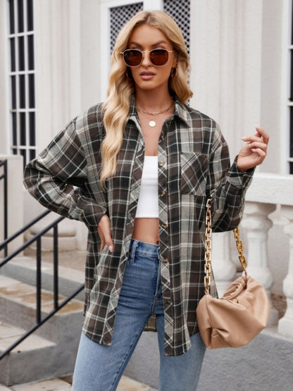 Pocketed Plaid Long Sleeve Shirt in 6 Colors