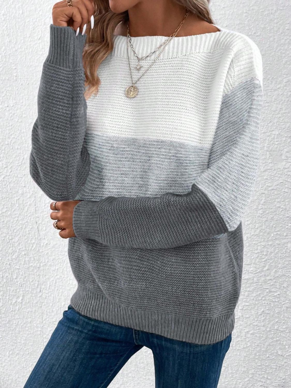 Color Block Boat Neck Sweater in 8 Colors