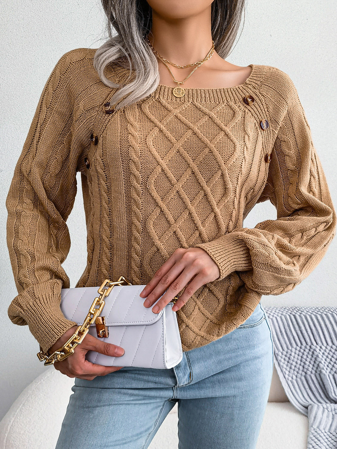 Button Cable-Knit Sweater in 5 Colors