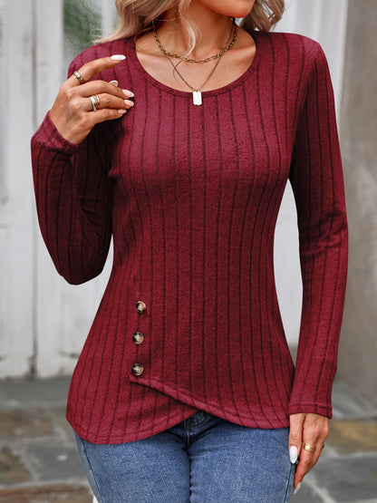 Decorative Button Long Sleeve Top in 8 Colors