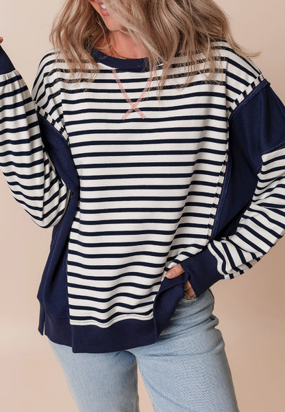 Exposed Seam Striped Sweatshirt