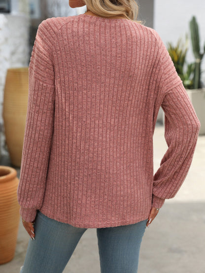 Button Long Sleeve Ribbed Top in 6 Colors