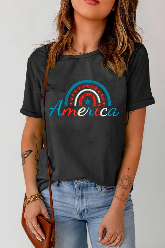 AMERICA Embroidered Cuffed Tee - Olive Ave