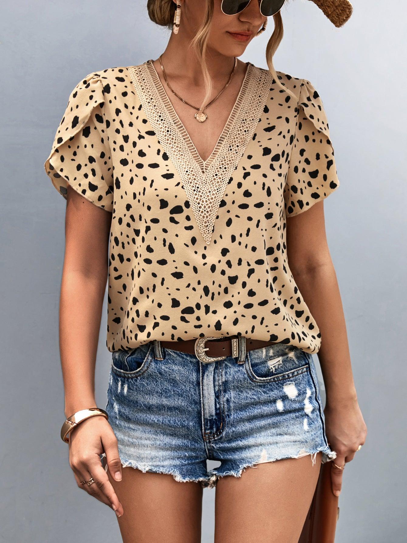 Animal Print Petal Sleeve Blouse - Olive Ave