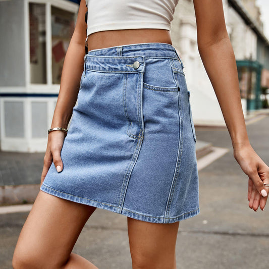 Asymmetrical Denim Mini Skirt - Olive Ave
