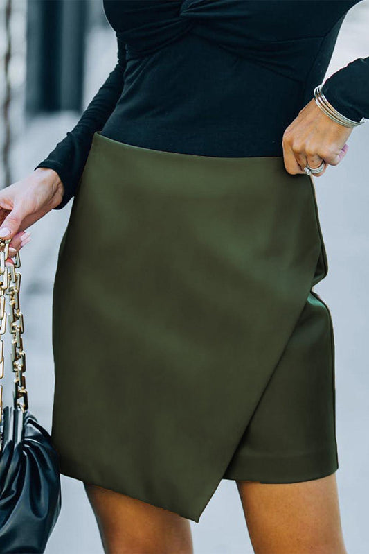 Asymmetrical Leather Mini Skirt - Olive Ave