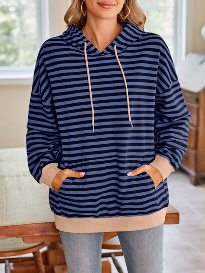 Drawstring Striped Hoodie in 6 Colors