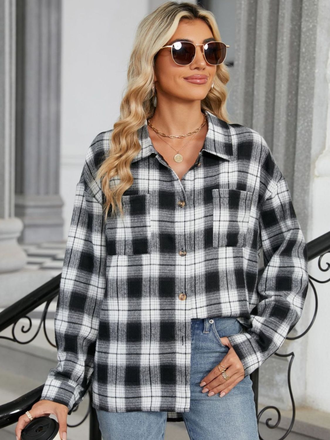 Plaid Collared Neck Long Sleeve Shirt in 8 Colors