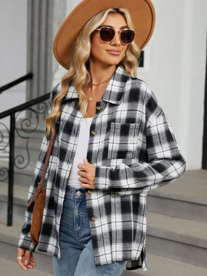 Plaid Collared Neck Long Sleeve Shirt in 8 Colors