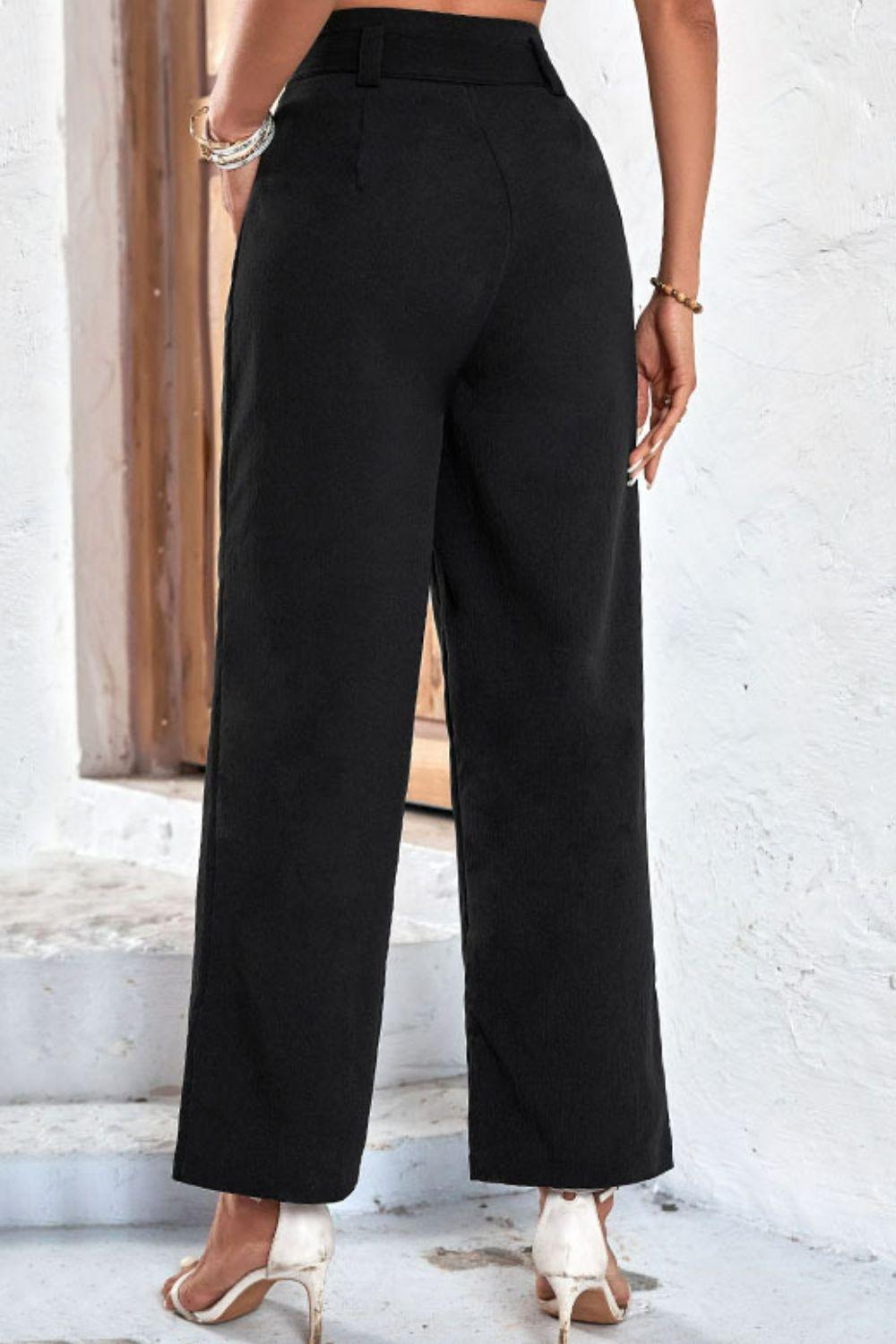 Belted High-Rise Wide Leg Pants - Olive Ave