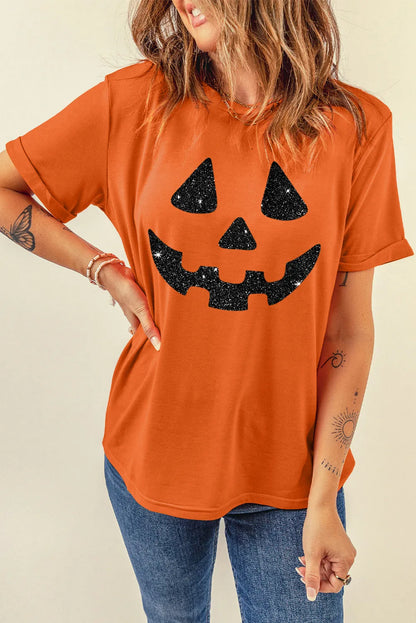 Full Size Glitter Pumpkin T-Shirt