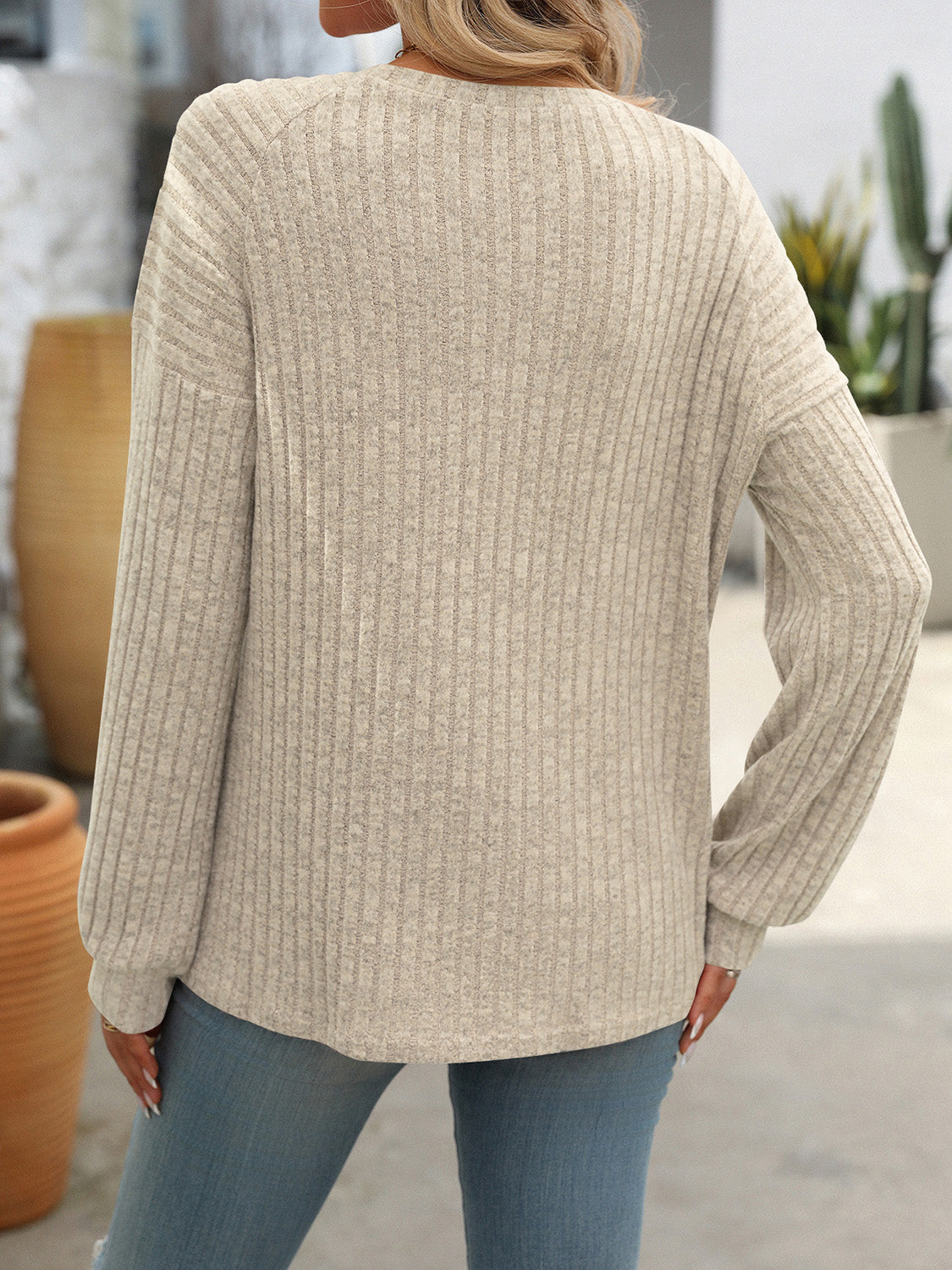 Button Long Sleeve Ribbed Top in 6 Colors