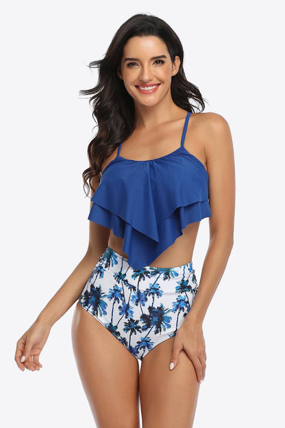 Botanical Print Ruffled Two-Piece Swimsuit - Olive Ave