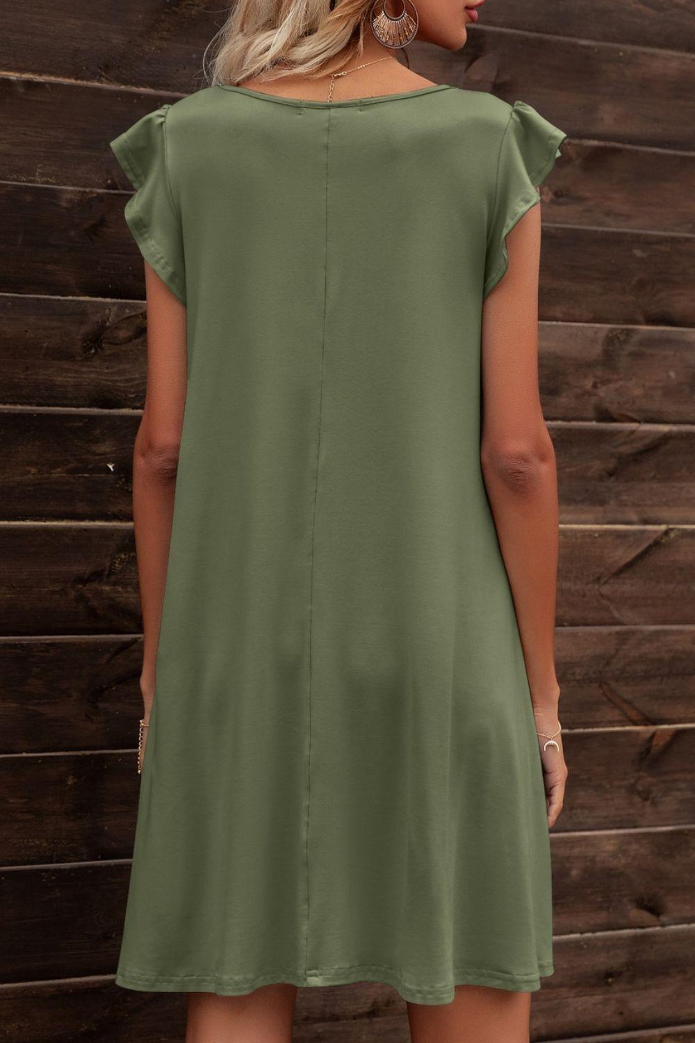 Butterfly Sleeve Round Neck Dress - Olive Ave