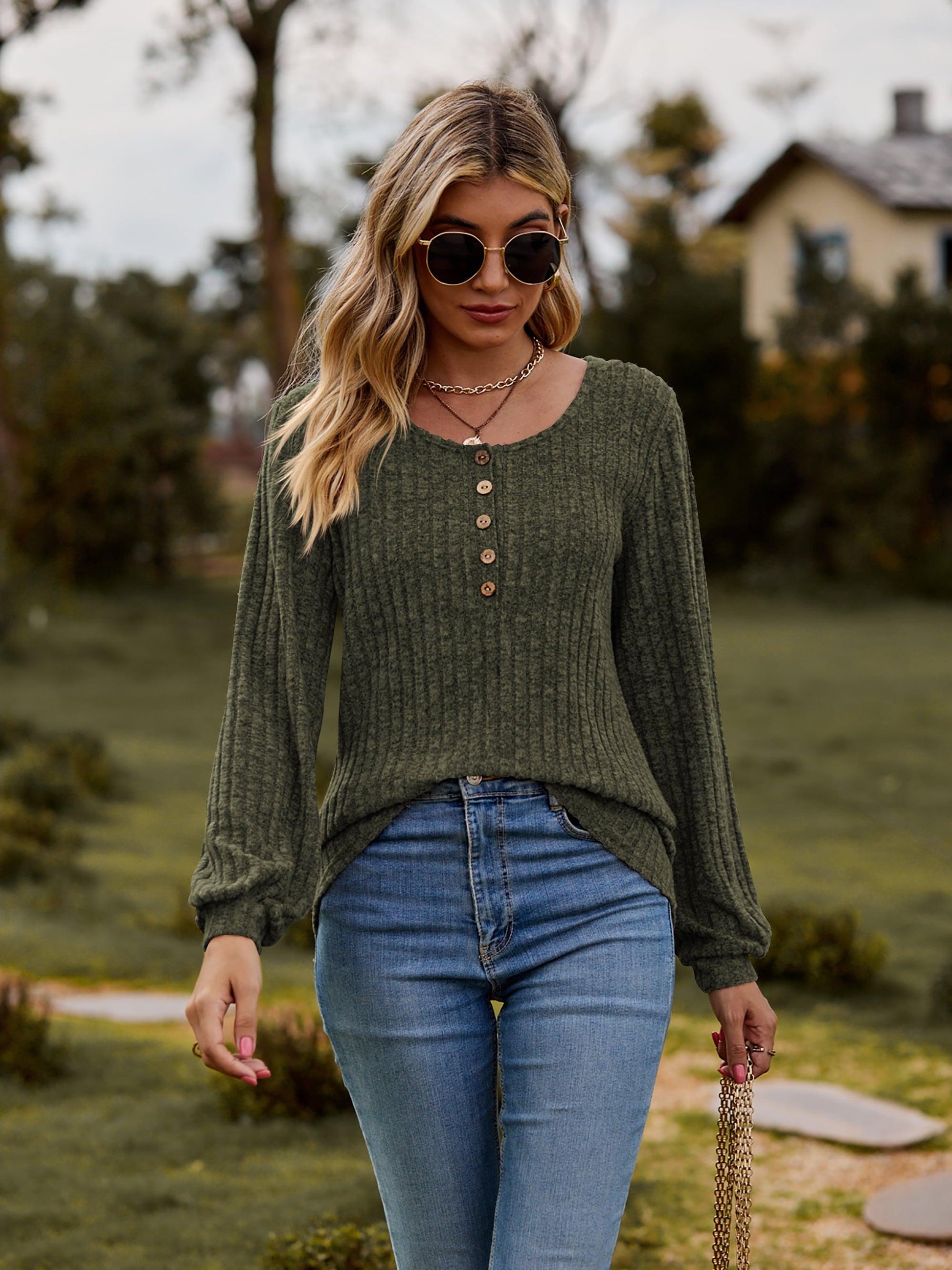 Button-Down Long Sleeve Top in 7 Colors - Olive Ave