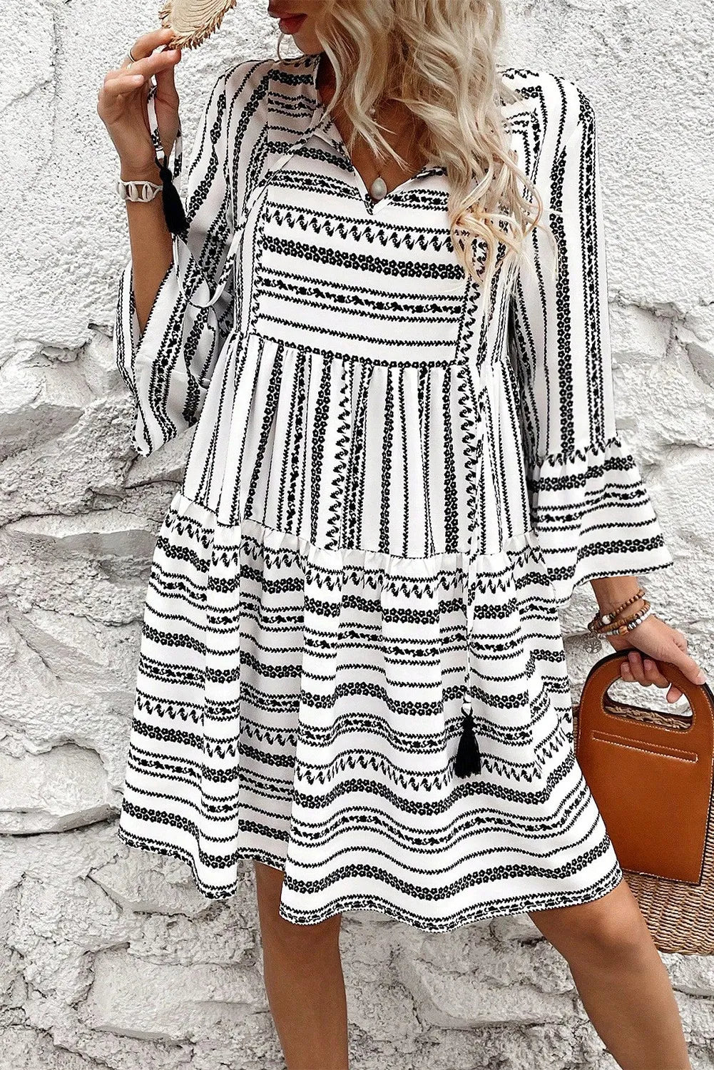 Printed Three-Quarter Sleeve Mini Dress