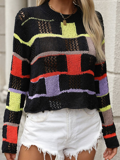 Openwork Color Block Sweater in 4 Colors