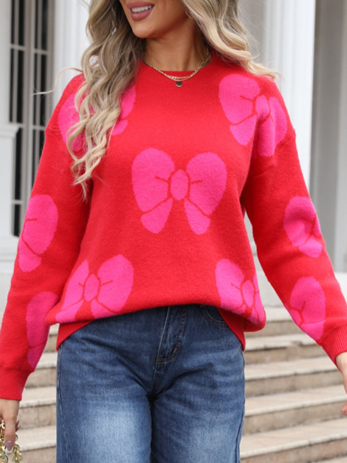 Bow Dropped Shoulder Sweater in 4 Colors