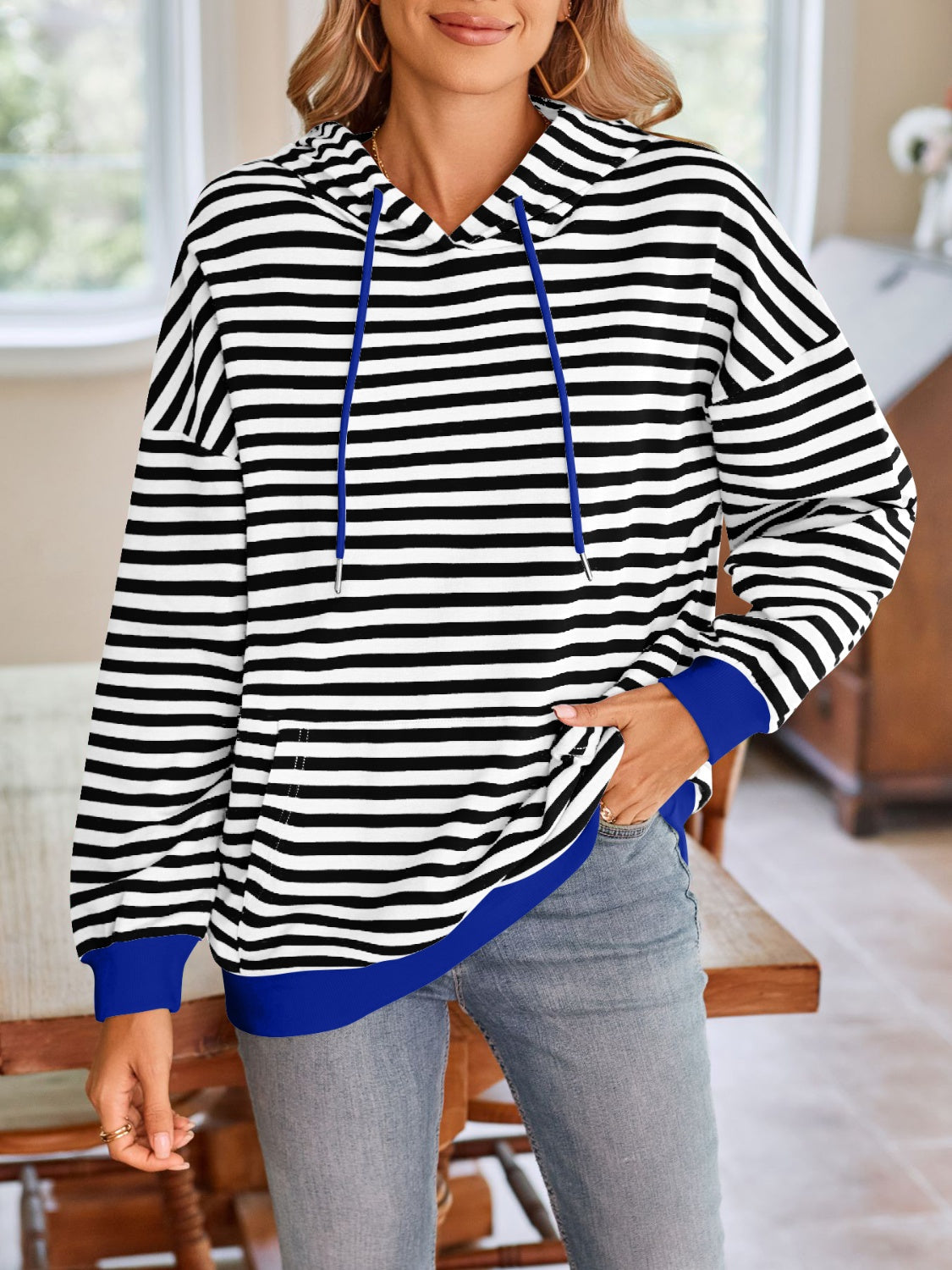 Drawstring Striped Hoodie in 6 Colors