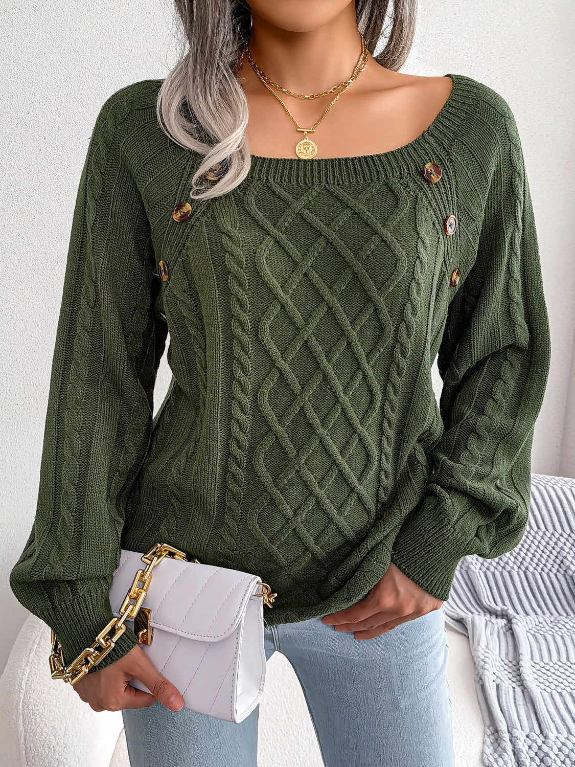 Button Cable-Knit Sweater in 5 Colors