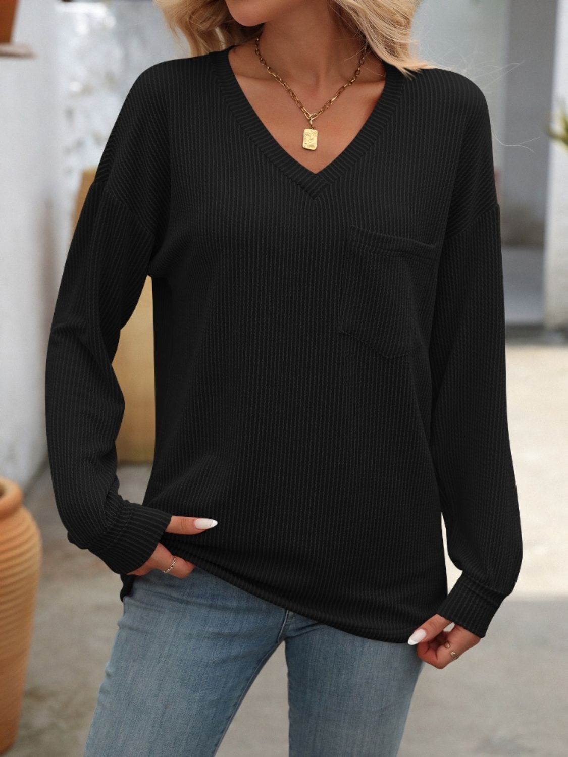 V-Neck Long Sleeve T-Shirt in 6 Colors