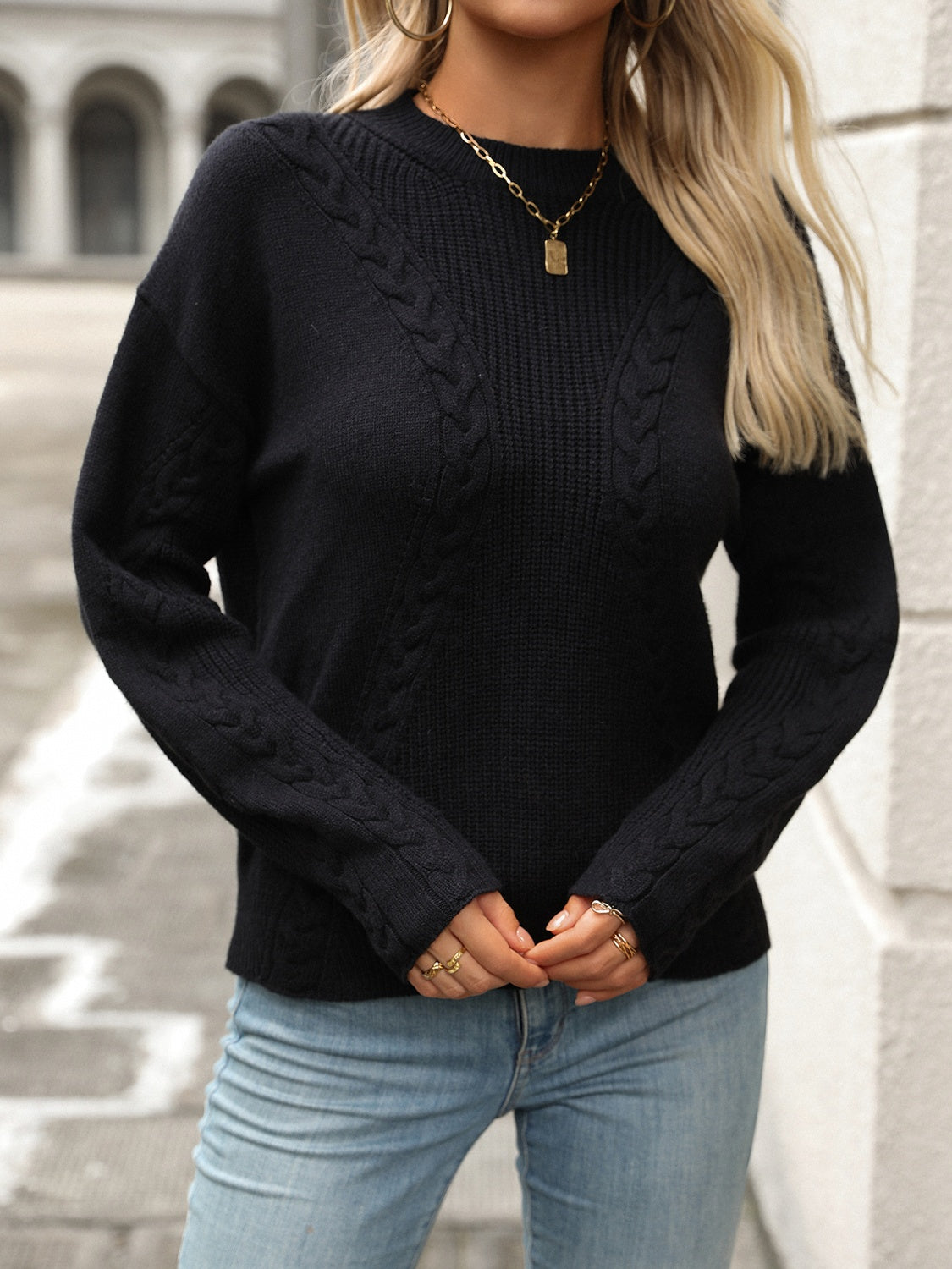 Cable-Knit Long Sleeve Sweater in 4 Colors