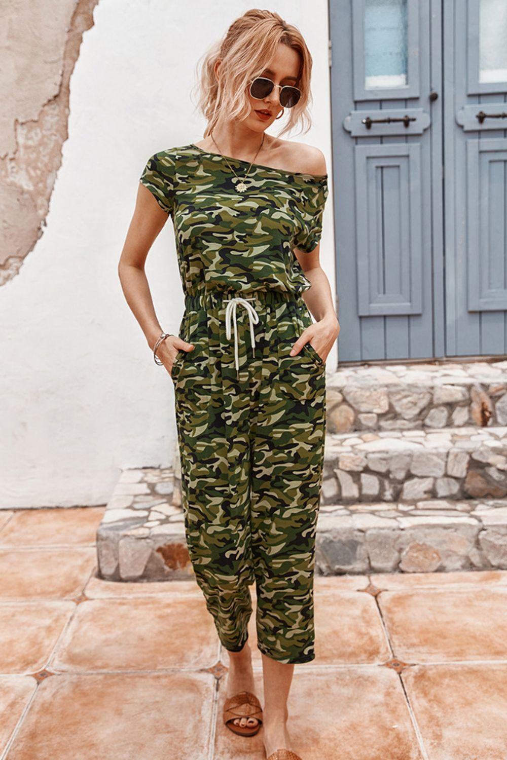 Camouflage Crop Jumpsuit - Olive Ave