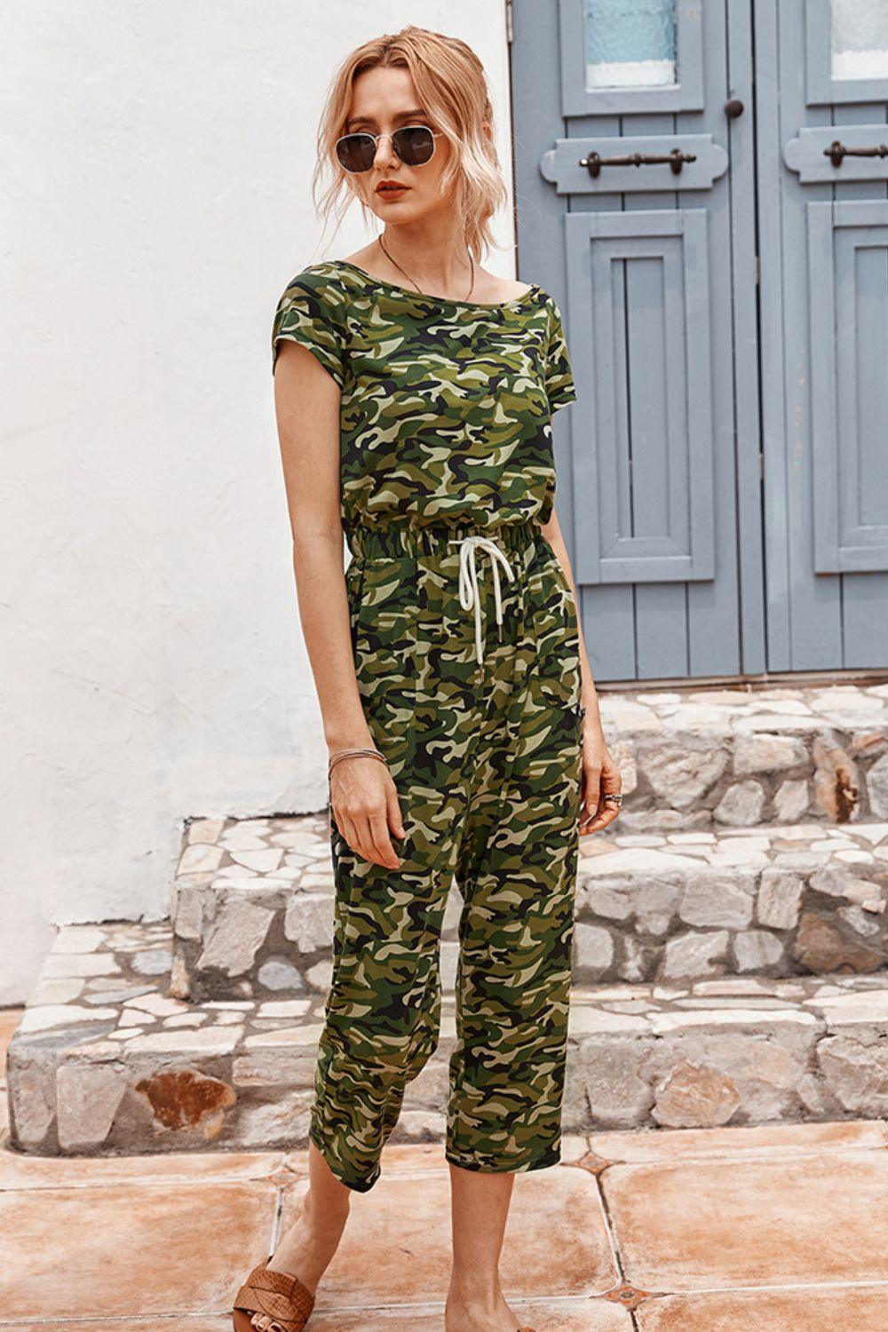 Camouflage Crop Jumpsuit - Olive Ave