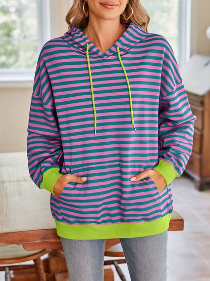 Drawstring Striped Hoodie in 6 Colors