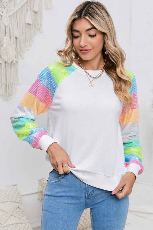 Color Block Sequin Sleeve Sweatshirt - Olive Ave