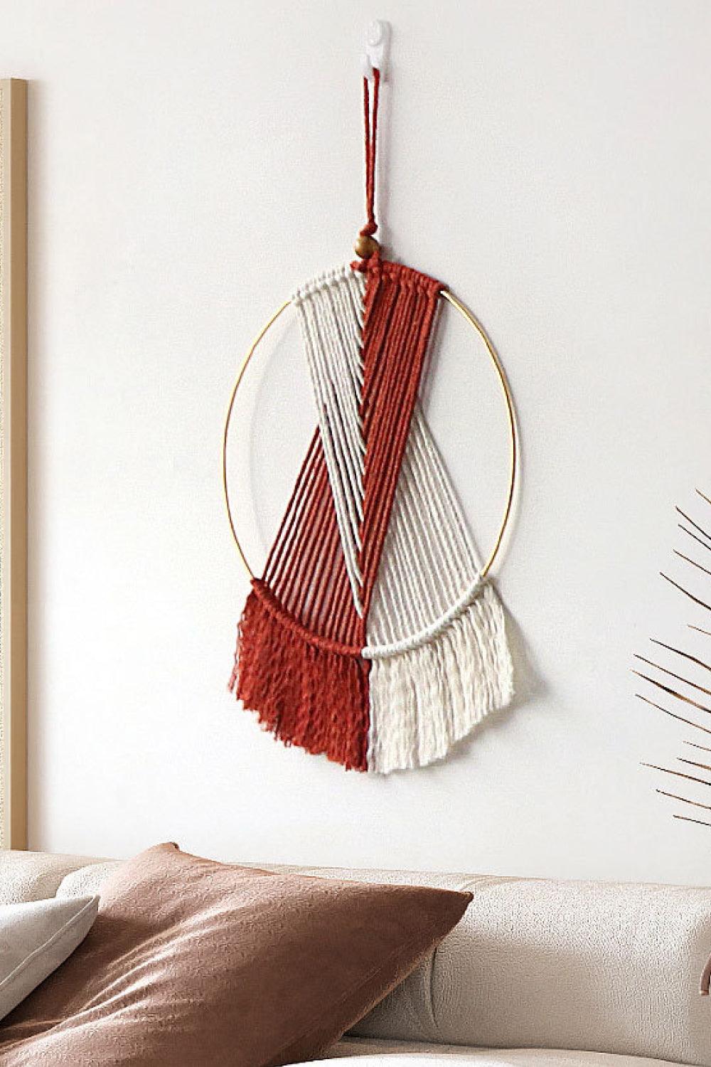 Contrast Fringe Round Macrame Wall Hanging - Olive Ave