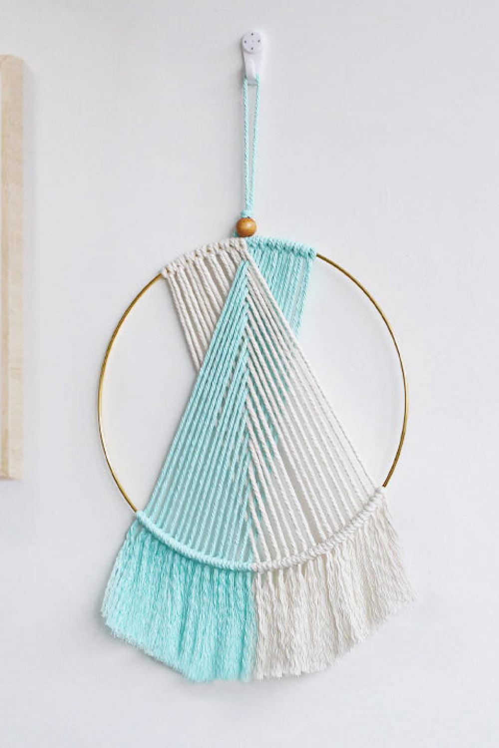 Contrast Fringe Round Macrame Wall Hanging - Olive Ave