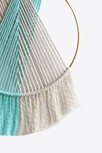 Contrast Fringe Round Macrame Wall Hanging - Olive Ave