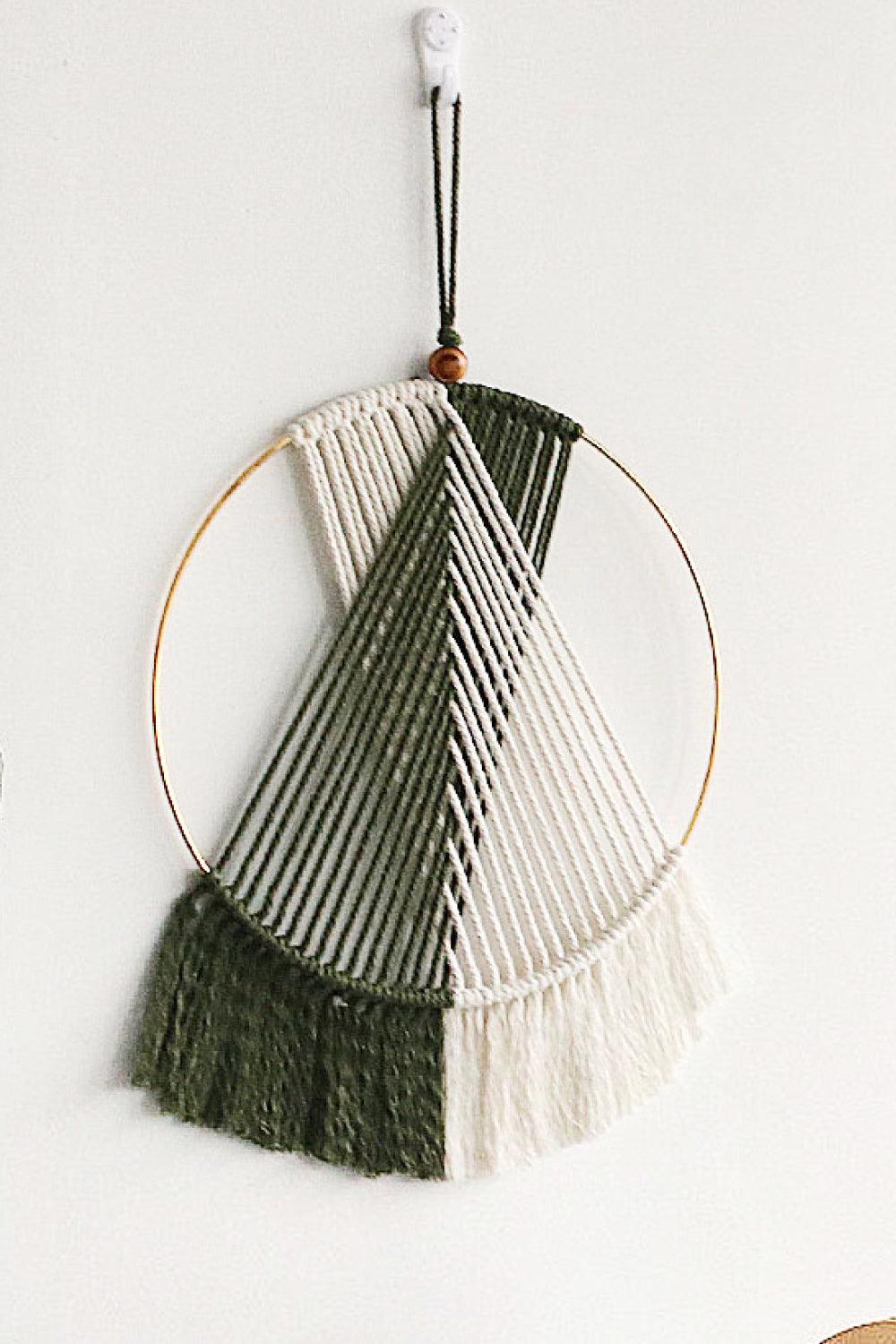 Contrast Fringe Round Macrame Wall Hanging - Olive Ave