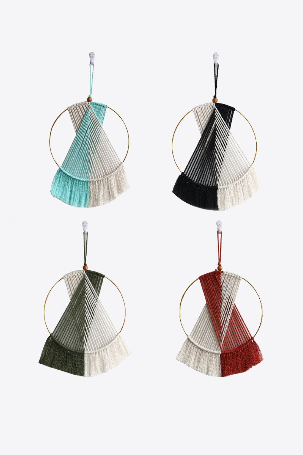 Contrast Fringe Round Macrame Wall Hanging - Olive Ave