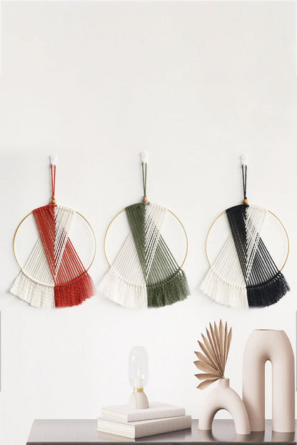 Contrast Fringe Round Macrame Wall Hanging - Olive Ave