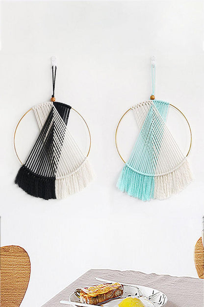 Contrast Fringe Round Macrame Wall Hanging - Olive Ave