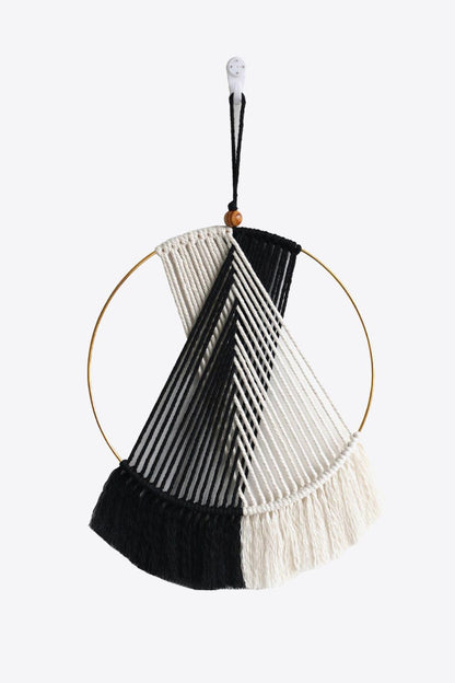 Contrast Fringe Round Macrame Wall Hanging - Olive Ave