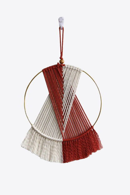 Contrast Fringe Round Macrame Wall Hanging - Olive Ave