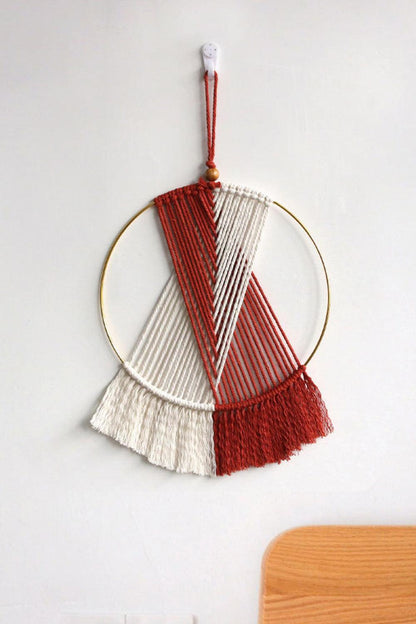 Contrast Fringe Round Macrame Wall Hanging - Olive Ave