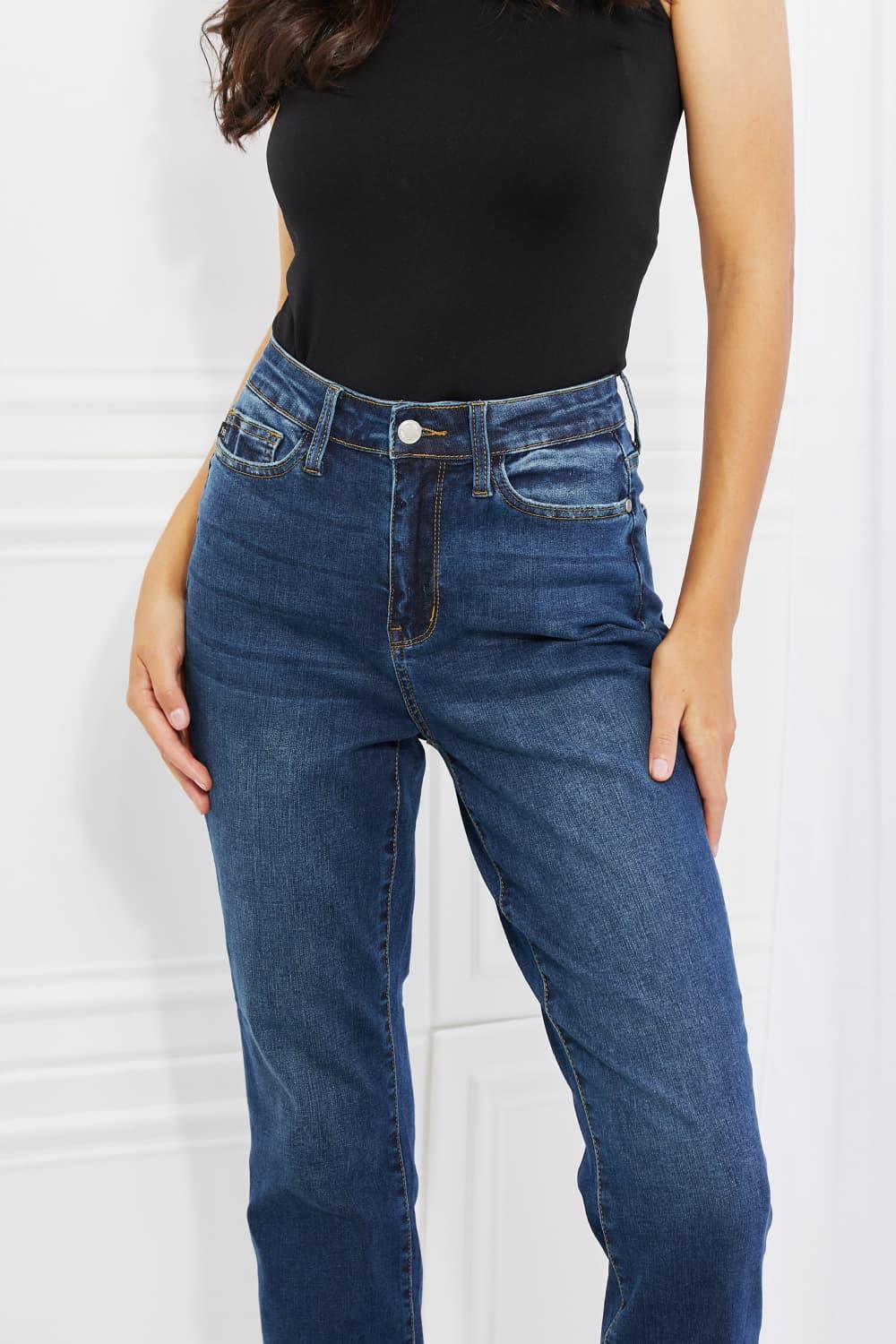 Crystal Full Size High Waisted Cuffed Boyfriend Jeans - Olive Ave