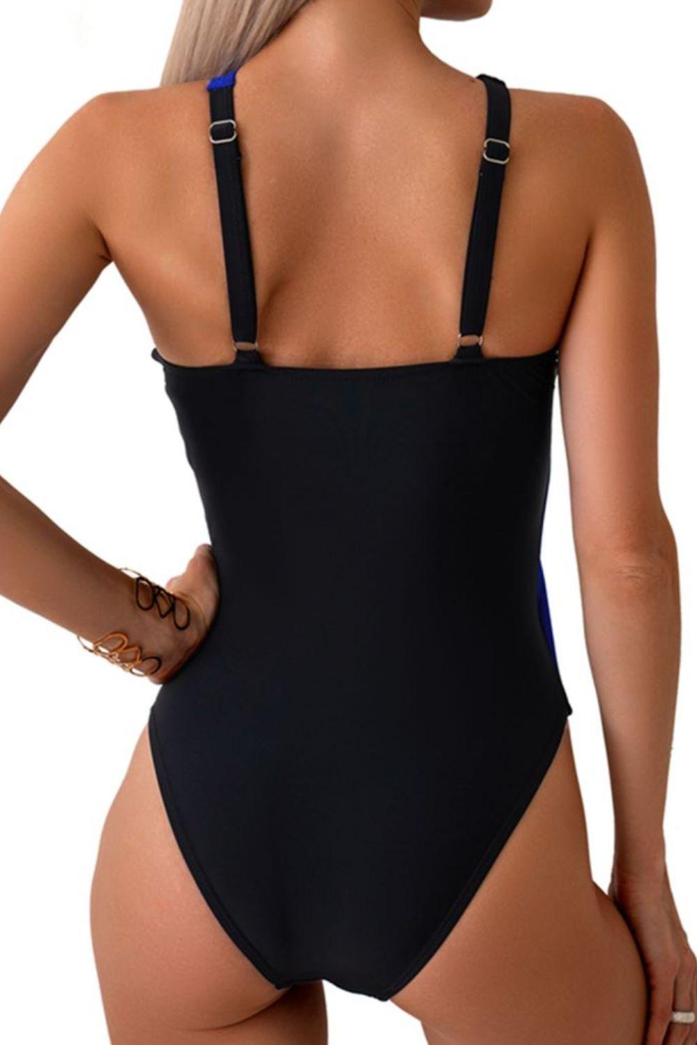 Cutout Contrast Sleeveless One-Piece Swimwear in 4 Colors - Olive Ave