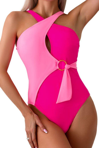 Cutout Contrast Sleeveless One-Piece Swimwear in 4 Colors - Olive Ave